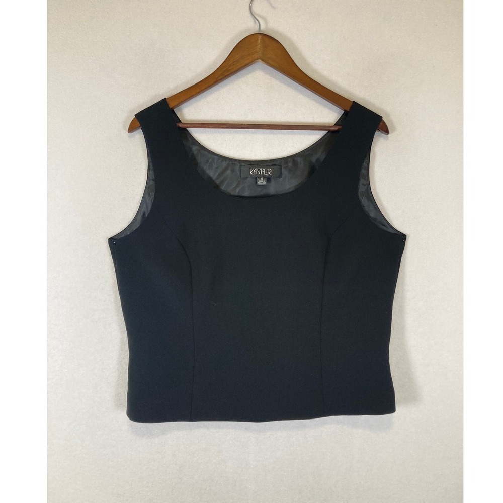 Minimalist Kasper Women 14 Black Sleeveless Scoop Neck Tailored Shell Top Blouse